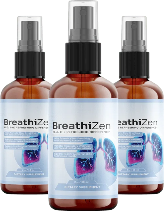 Breathizen supplement bottle and ingredients — 5-botanical lung spray for respiratory wellness 2026