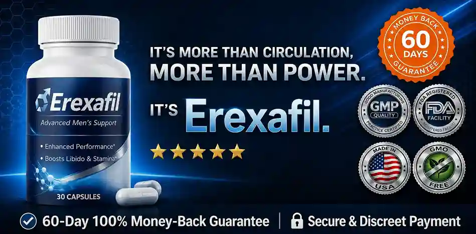 Erexafil men's vitality supplement 2026 — official product bottle