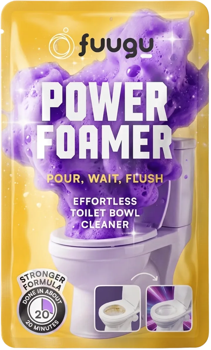 Fuugu foaming toilet cleaner 6 engineered features climbing foam bleach-free septic-safe hard water limescale pre-measured weekly bags