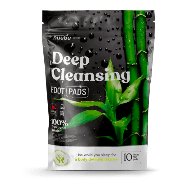 Nuubu Detox Foot Patch box with natural herbal ingredients displayed on bamboo mat