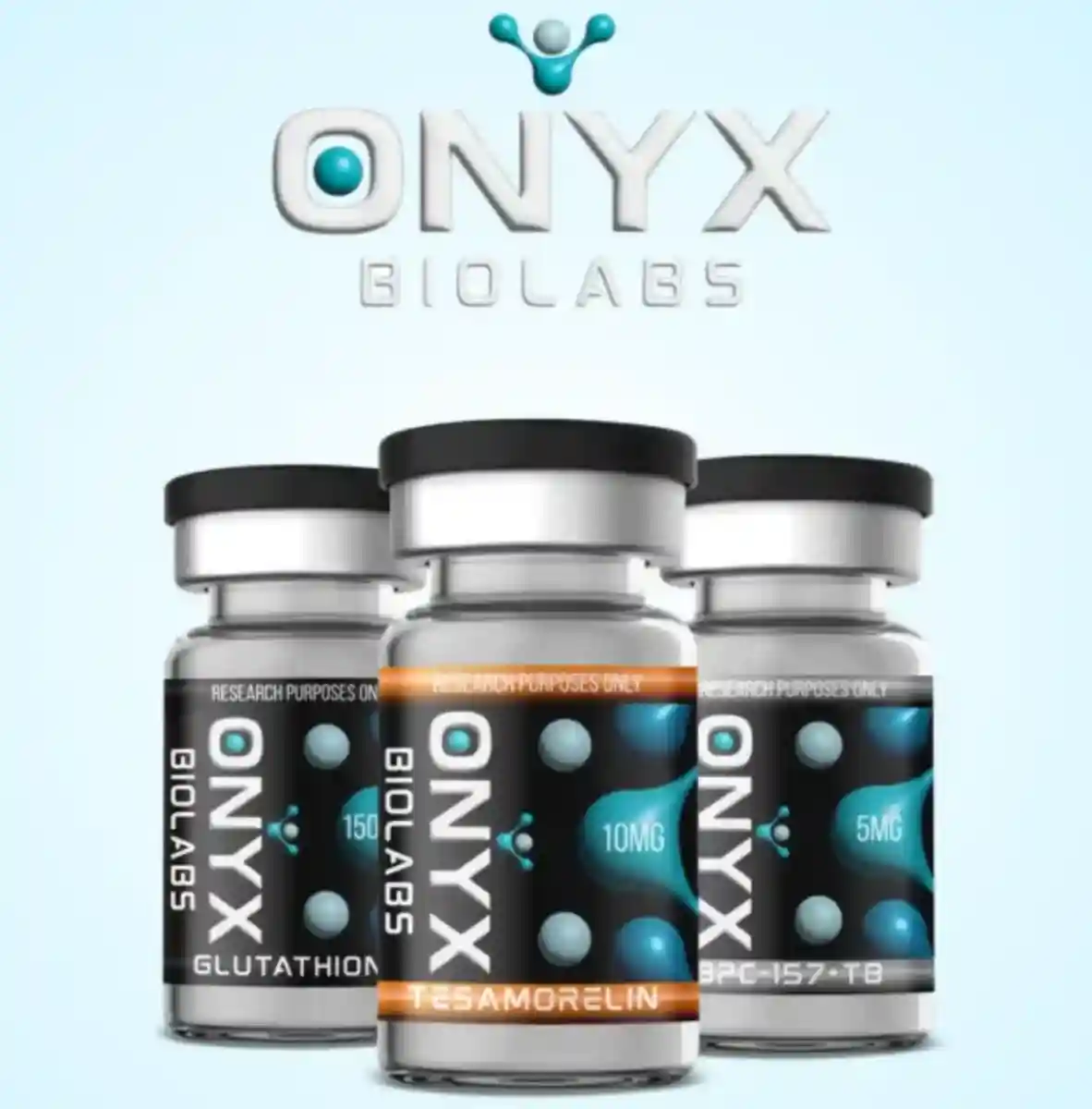 OnyxBioLabs research peptides 2026 — lab-grade lyophilized compounds with Kovera Labs COAs, HPLC purity verification, and QR-coded vials