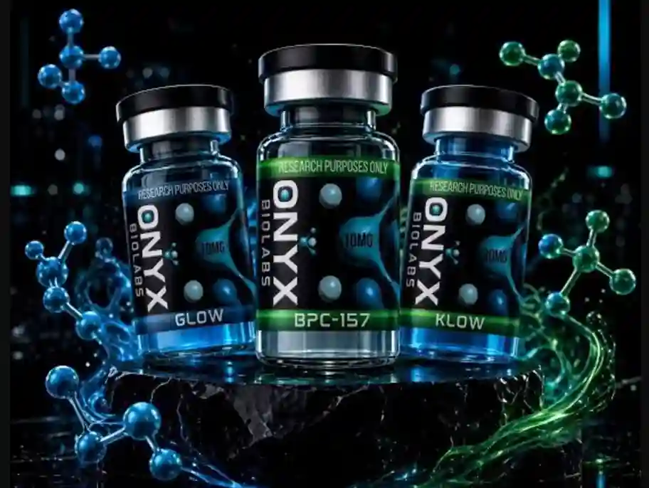 OnyxBioLabs research peptides catalog 2026 — BPC-157, tirzepatide, semaglutide and GHK-Cu lyophilized vials with Kovera Labs quality certification