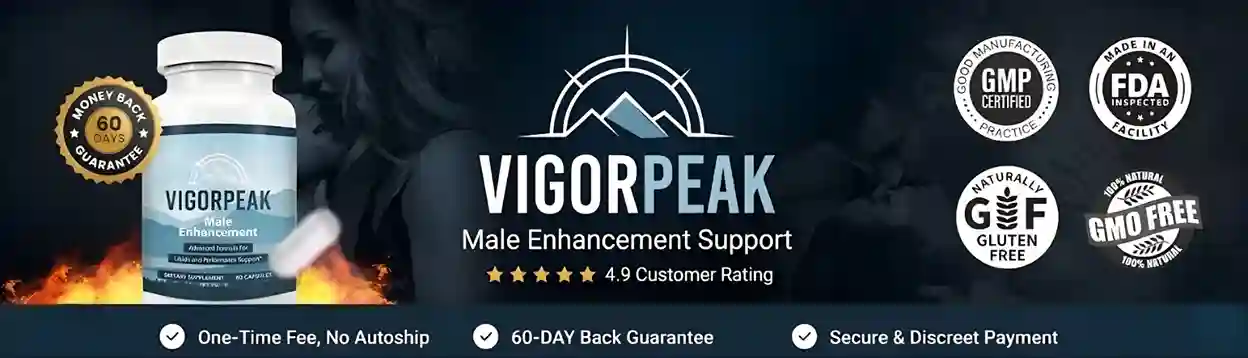 Vigor Peak men's vitality supplement bottle — Muira Puama Ginkgo Biloba Asian Ginseng L-Citrulline formula